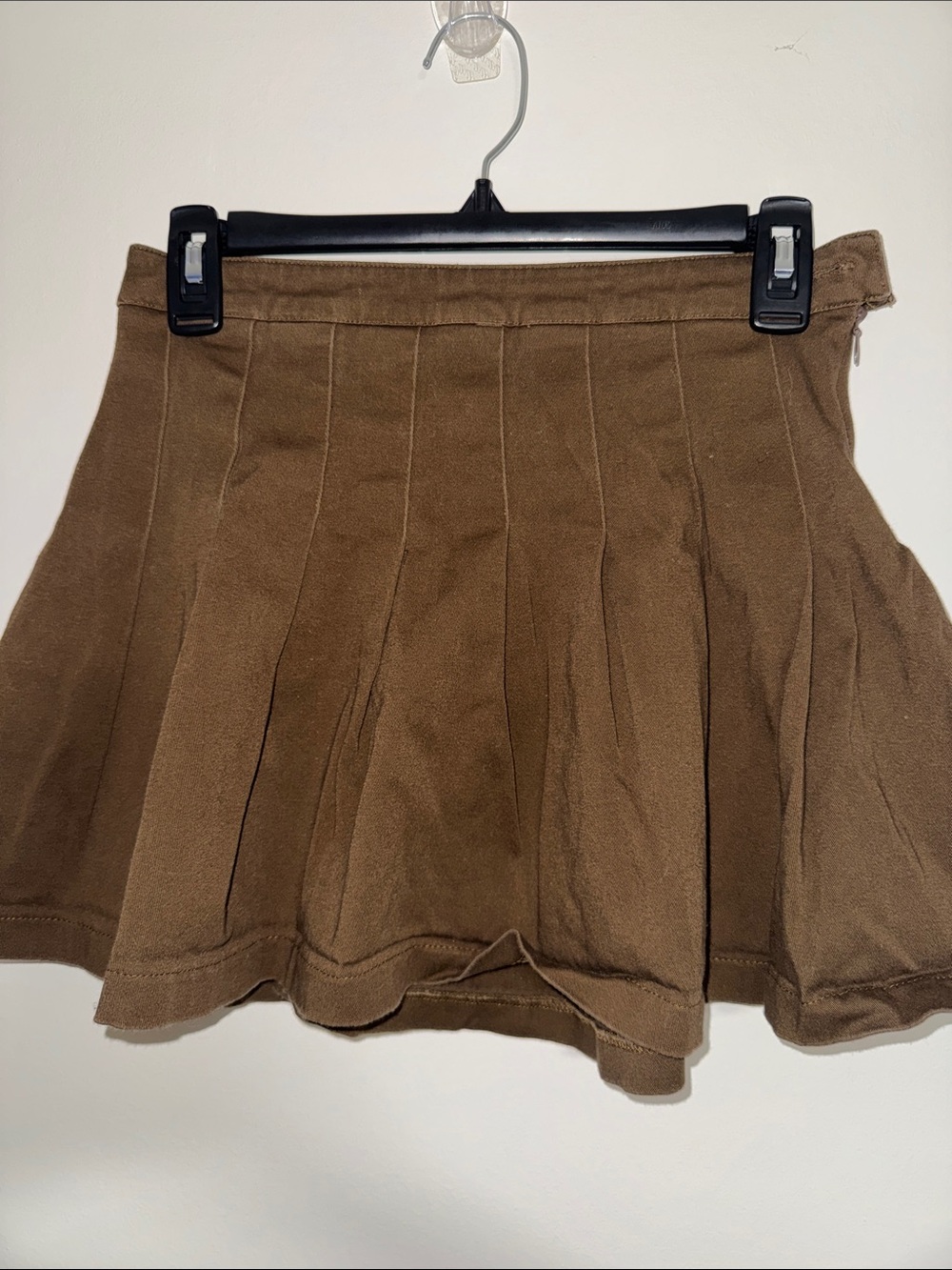 Womens Brown Pleated Mini Skirt